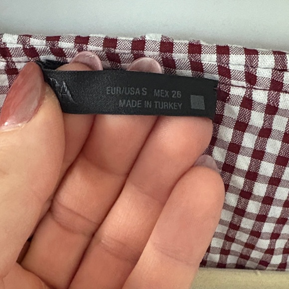 Gingham Ruffle Blouse - Maroon and White - Picture 2 of 2